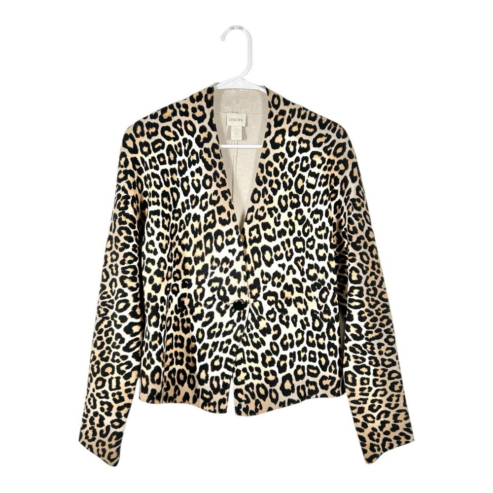 Chico’s Leopard Print One Button Knit Cardigan - image 1